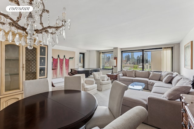 dining room featuring a skyline view