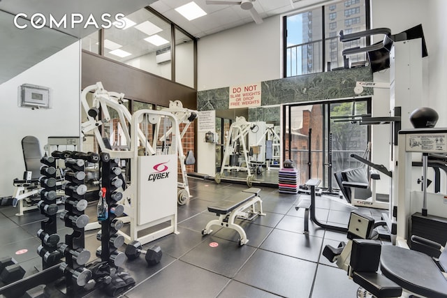 343 E 74th St Unit 15D, New York City, NY 10021 - workout area featuring a towering ceiling and a drop ceiling