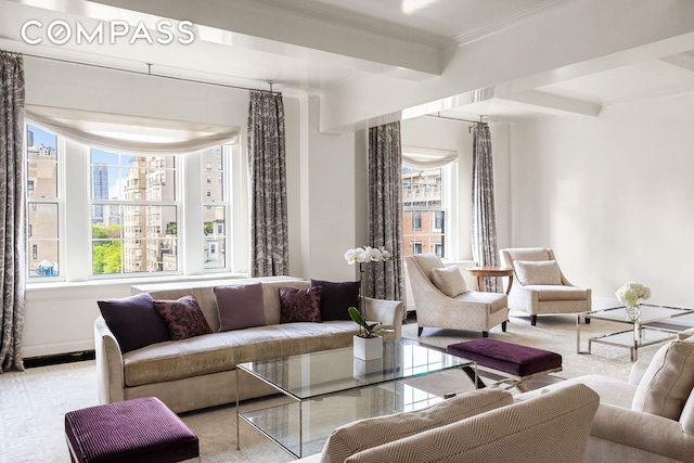 40 E 66th St Unit 12B, New York City, NY 10065 - living room featuring plenty of natural light and crown molding