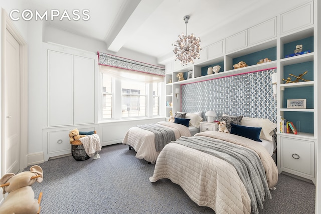 40 E 66th St Unit 12B, New York City, NY 10065 - bedroom with carpet floors and beamed ceiling