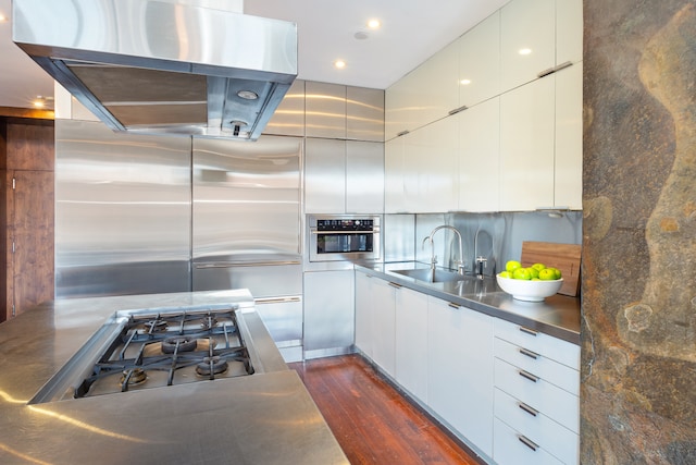 kitchen featuring stainless steel counters, appliances with stainless steel finishes, modern cabinets, a sink, and recessed lighting