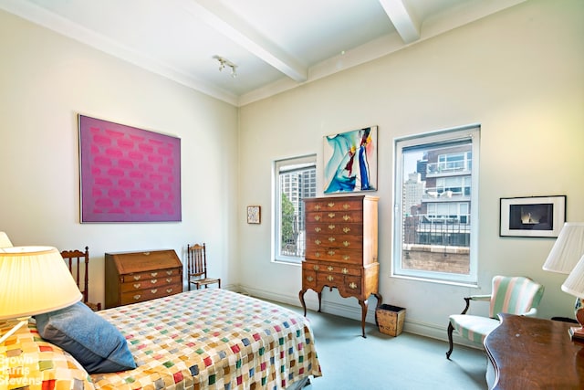 136 E 64th St Phc, Phc, New York City, NY 10065 - bedroom with carpet flooring, beam ceiling, and baseboards