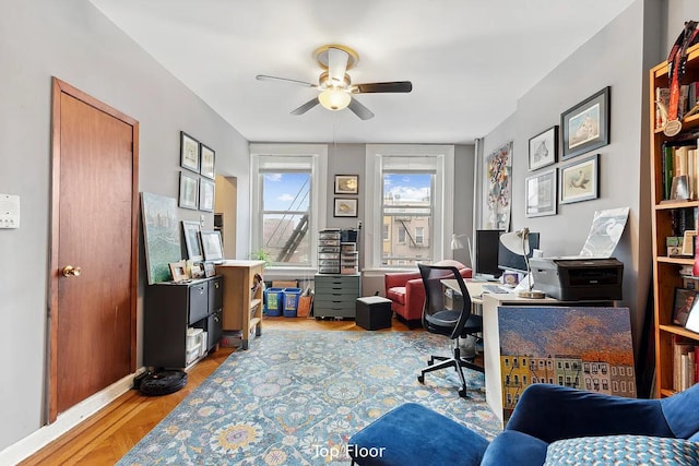 124 President St, New York City, NY 11231 - office space featuring a ceiling fan, wood finished floors, and baseboards
