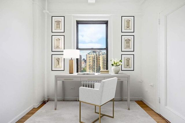 office with wood finished floors and baseboards