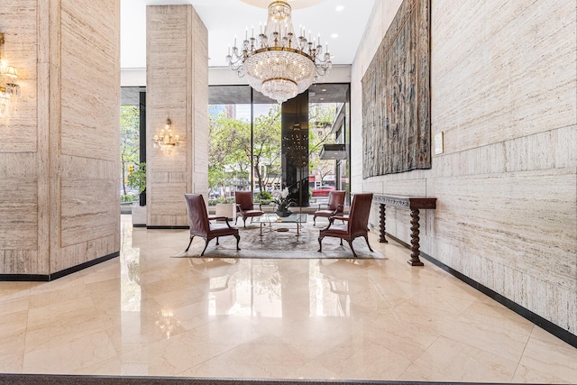 303 E 57th St Unit 6F, New York City, NY 10022 - building lobby featuring a high ceiling and recessed lighting