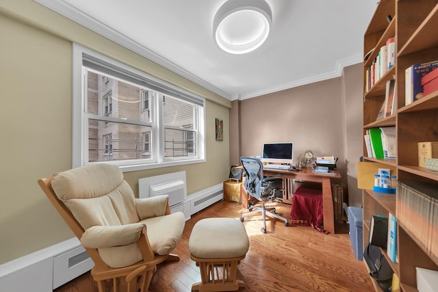 446 E 86th St Unit 7Ef, New York City, NY 10028 - office space with crown molding, wood finished floors, and baseboard heating