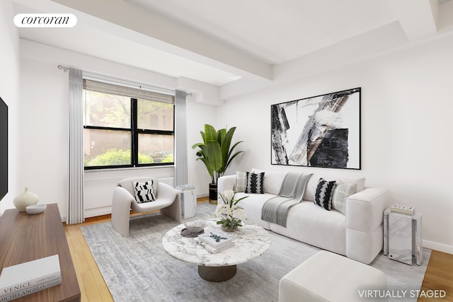 139-15 83rd Ave Unit 127, New York City, NY 11435 - living area with wood finished floors and beamed ceiling