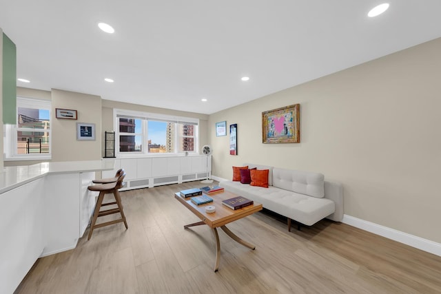 446 E 86th St Unit 7C, New York City, NY 10028 - living room featuring light wood-type flooring, plenty of natural light, baseboards, and recessed lighting