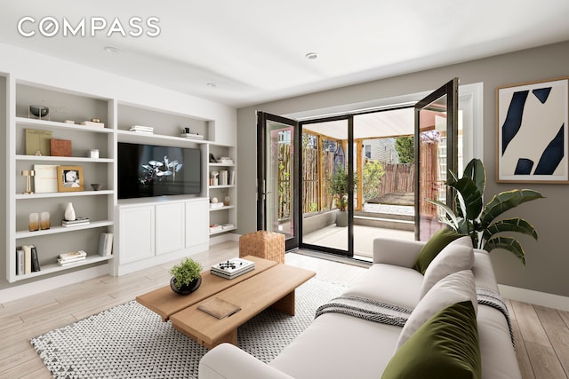 living area featuring light wood-style flooring