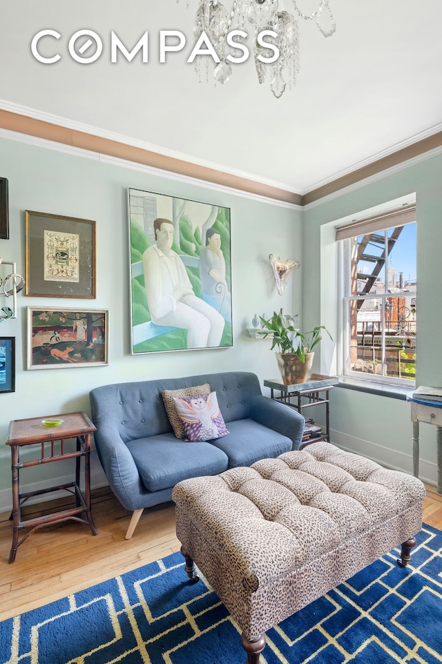 306 W 4th St Unit D3, New York City, NY 10014 - living area with ornamental molding, wood finished floors, and baseboards