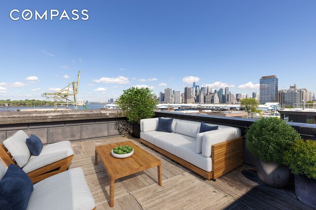 113A Columbia St, New York City, NY 11201 - wooden deck with an outdoor hangout area and a view of skyline