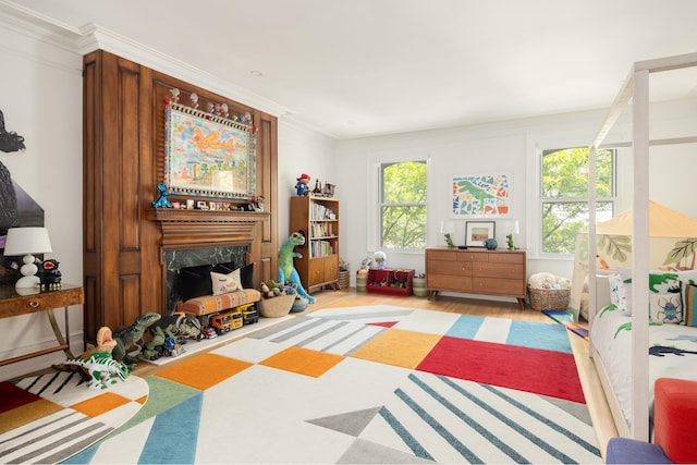 116 E 65th St, New York City, NY 10065 - game room with wood finished floors, a premium fireplace, and crown molding