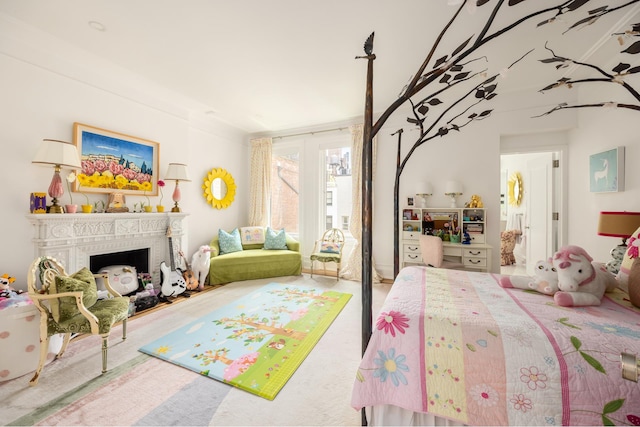 116 E 65th St, New York City, NY 10065 - bedroom featuring a fireplace and access to outside