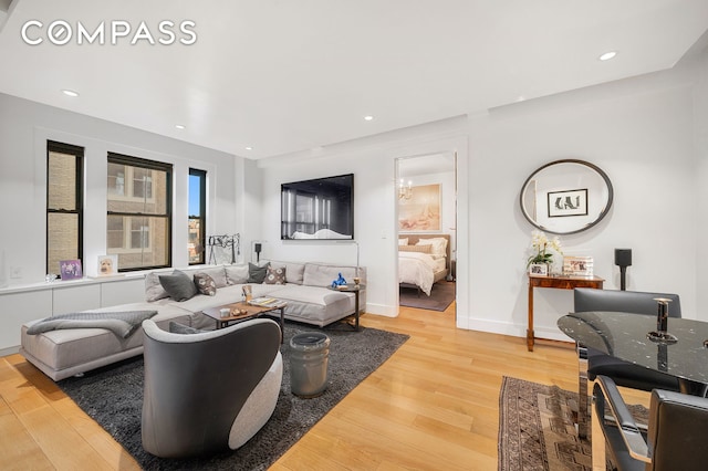 24 5th Ave Unit 824, New York City, NY 10011 - living area featuring light wood-style flooring, recessed lighting, and baseboards