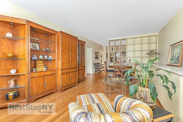 sitting room featuring light wood-style flooring