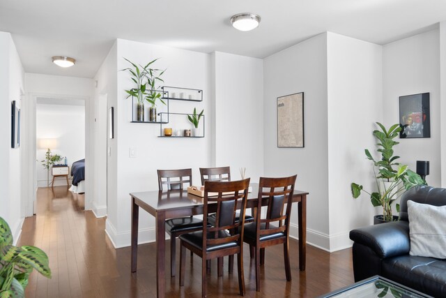 300 E 64th St Unit 9D, New York City, NY 10065 - dining space featuring dark wood-style floors and baseboards