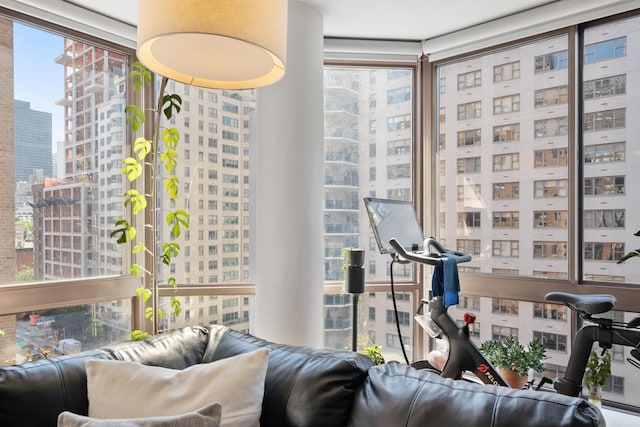 living room with a city view