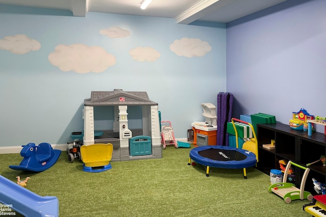 165 W 91st St Unit 11E, New York City, NY 10025 - recreation room featuring carpet, beamed ceiling, and baseboards