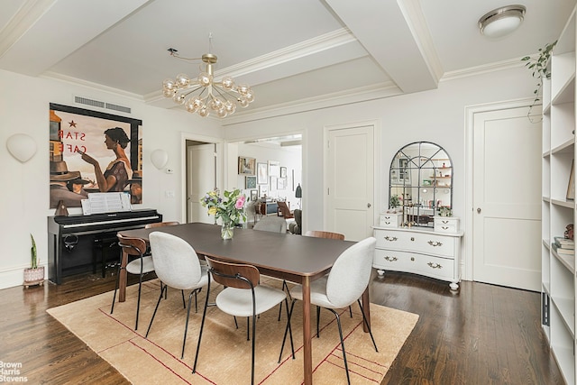 165 W 91st St Unit 11E, New York City, NY 10025 - dining room featuring dark wood-style floors, a chandelier, and crown molding