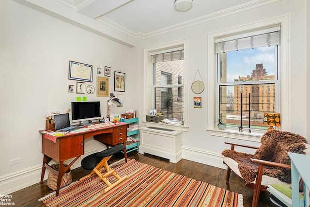 165 W 91st St Unit 11E, New York City, NY 10025 - office space featuring dark wood-style floors, crown molding, and baseboards