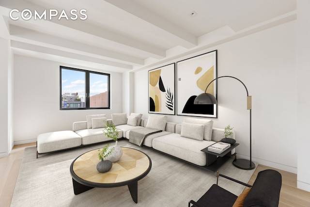 96 N 1st St Unit 3A, New York City, NY 11249 - living area with light wood-type flooring, beam ceiling, and baseboards
