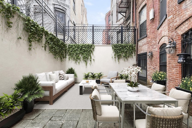 330 Convent Ave, New York City, NY 10031 - view of patio featuring outdoor dining area, outdoor lounge area, and fence