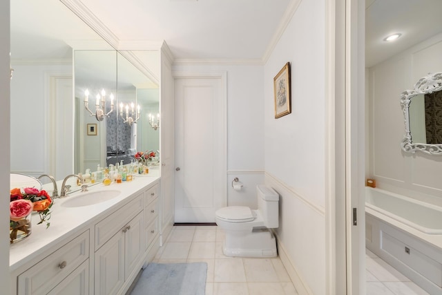 330 Convent Ave, New York City, NY 10031 - bathroom featuring a chandelier, vanity, toilet, tile patterned flooring, and a decorative wall