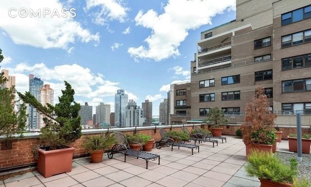 view of patio with a view of skyline