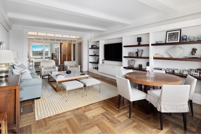 90 Riverside Dr Unit 14A, New York City, NY 10024 - living area with beam ceiling