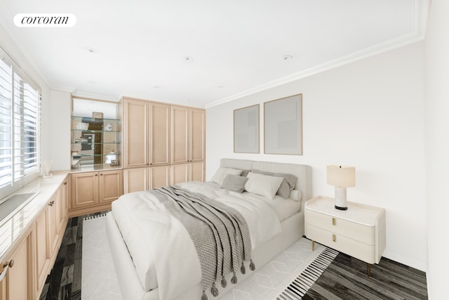 233 E 69th St Unit 14Klm, New York City, NY 10021 - bedroom featuring crown molding, light wood-style flooring, and baseboards