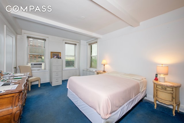 12 W 96th St Unit 9A, New York City, NY 10025 - bedroom with beam ceiling, carpet flooring, and cooling unit