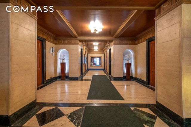 community lobby with ornamental molding