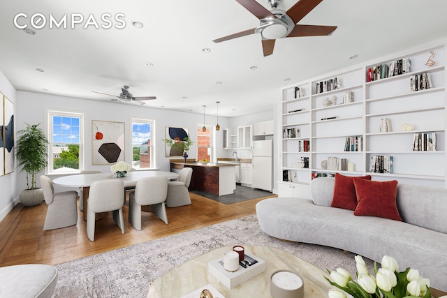 759 42nd St Unit 15, New York City, NY 11232 - living area with a ceiling fan, wood finished floors, and recessed lighting