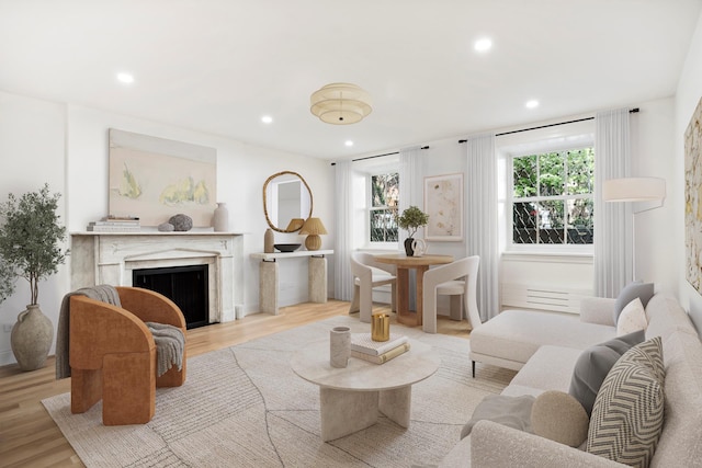 119 Henry St Unit 1, New York City, NY 11201 - living area featuring a fireplace, recessed lighting, and wood finished floors