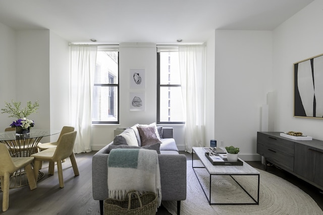 living area featuring wood finished floors and baseboards