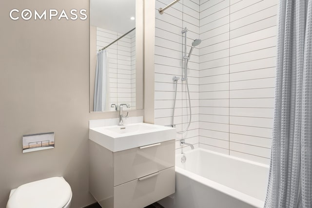 101 Leonard St Unit 2E, New York City, NY 10013 - bathroom with shower / bathtub combination with curtain, vanity, and toilet