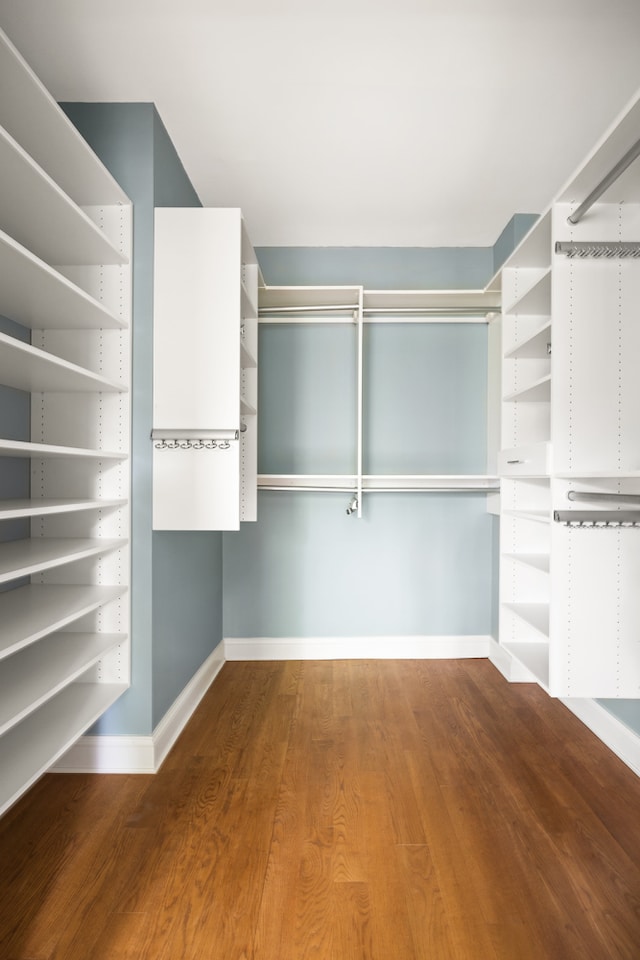 walk in closet with wood finished floors