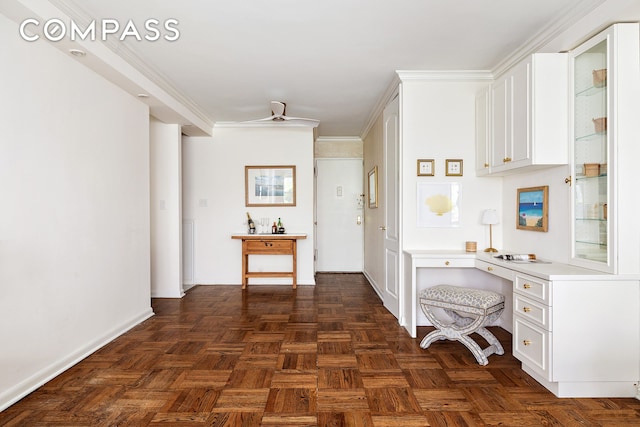 hall featuring baseboards and an office area
