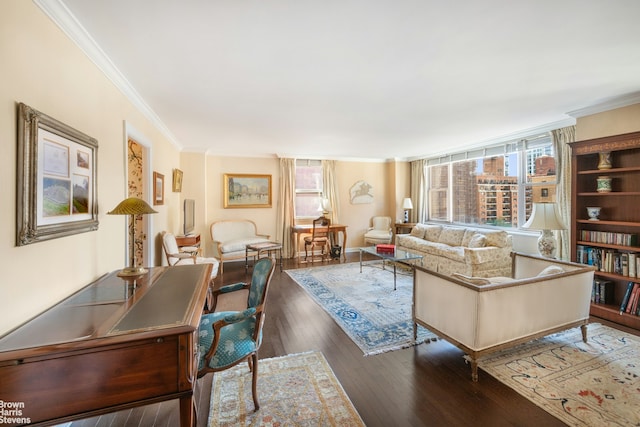 137 E 36th St Unit 7K, New York City, NY 10016 - living room with ornamental molding and hardwood / wood-style floors