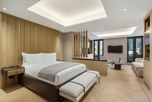 685 5th Ave Unit 15B, New York City, NY 10022 - bedroom with a raised ceiling, multiple windows, and recessed lighting