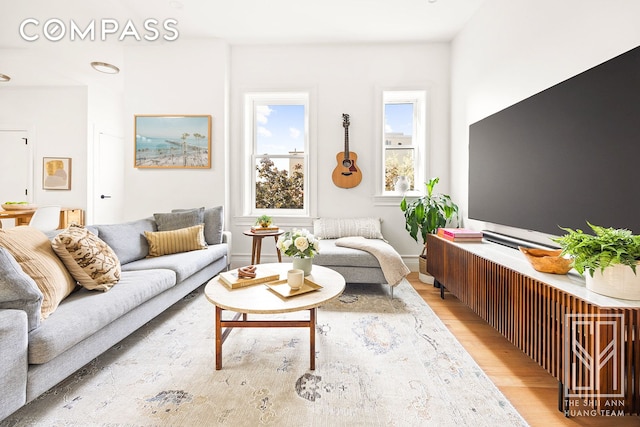 living room featuring light wood-style floors