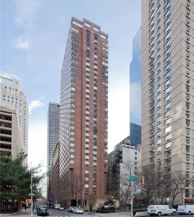 view of building exterior with a city view