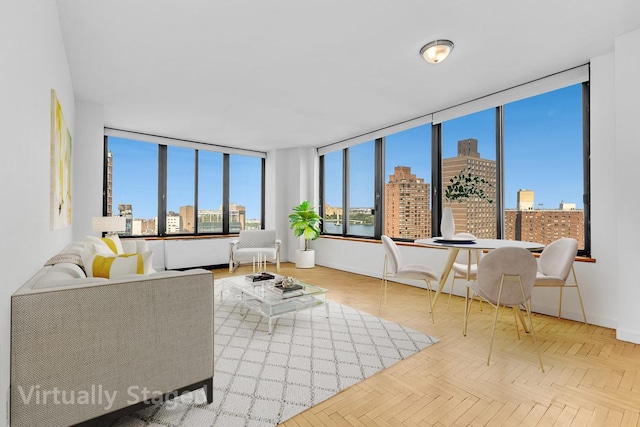 living room with a view of skyline