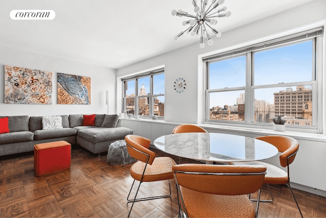20 E 9th St Unit 18D, New York City, NY 10003 - living area with a chandelier and a city view