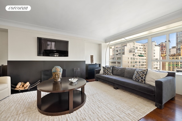 200 E 66th St Unit B1702, New York City, NY 10065 - living room featuring ornamental molding and wood finished floors