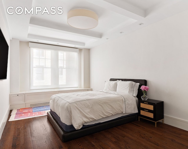 575 Park Ave Unit 1201, New York City, NY 10065 - bedroom with dark wood-style flooring, baseboards, and beam ceiling