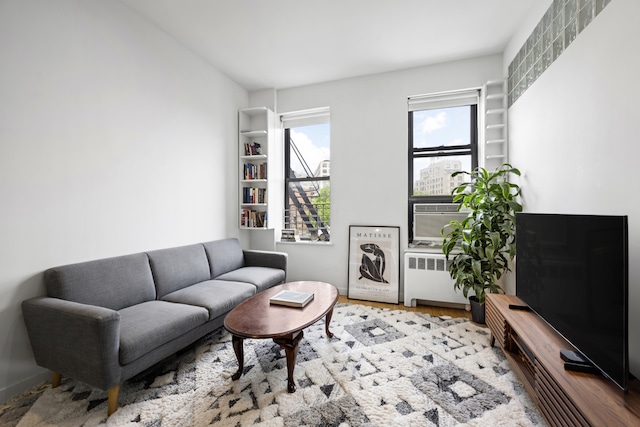 64 Macdougal St Unit 15, New York City, NY 10012 - living area featuring wood finished floors, radiator, and cooling unit