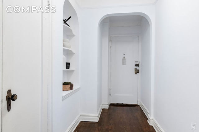 35-06 88th St Unit 5E, New York City, NY 11372 - hall featuring dark wood finished floors and baseboards