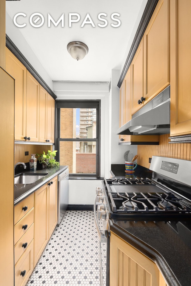 235 W End Ave Unit 8D, New York City, NY 10023 - kitchen with stainless steel appliances and under cabinet range hood