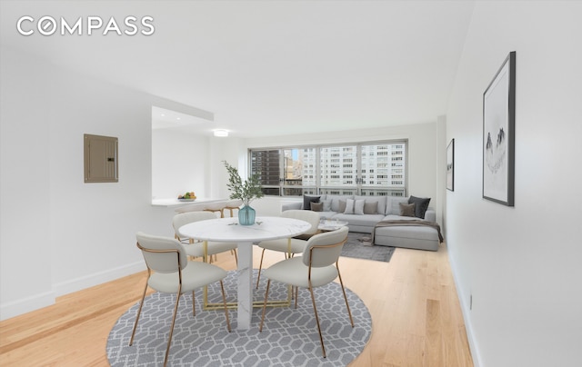 170 W End Ave Unit 12B, New York City, NY 10023 - dining area featuring light wood-type flooring, electric panel, and baseboards